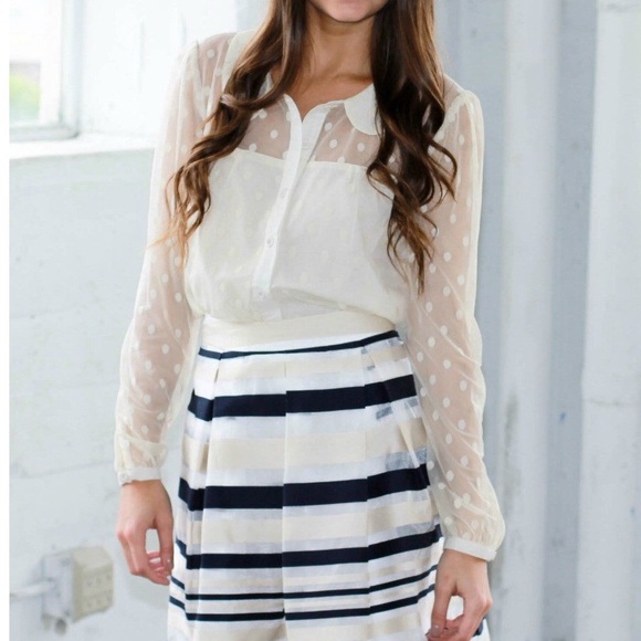 Sheer Long Sleeve Polka Dot Blouse - Picture 4 of 7